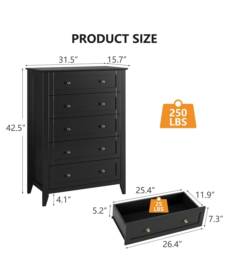 Homfan 2 Set of 5 Chest of Drawer for Bedroom, Modern Dresser Storage Organizer with Deep Drawer and Handle for Living Room