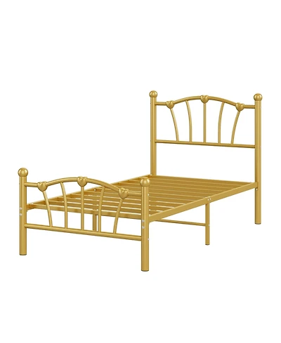 Homfan Heart-Shaped Metal Platform Bed Frame with Headboard and Footboard, Quiet Slat Support