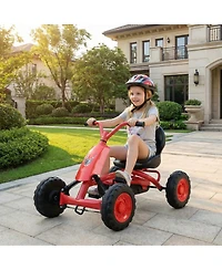 Slickblue 4 Wheel Pedal Go Kart for Kids with Steering Wheel and Adjustable Seat