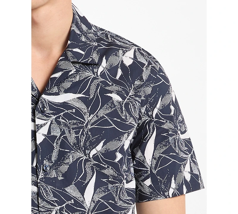 Michael Kors Men's Floral Printed Camp Collar Shirt