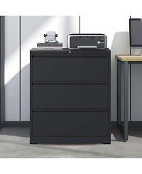 Rainsken 3 Drawer Lateral File Cabinet, Heavy-Duty Metal Filing Cabinet with Lock for Home Office, Fits Legal/Letter/A4/F4