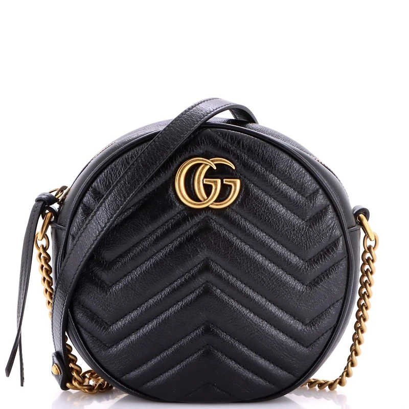 Pre-Owned Gucci Mini Gg Marmont Round Shoulder Bag Matelasse Leather