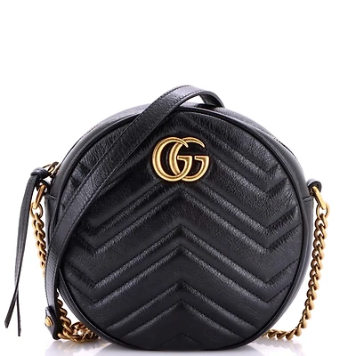 Pre-Owned Gucci Mini Gg Marmont Round Shoulder Bag Matelasse Leather