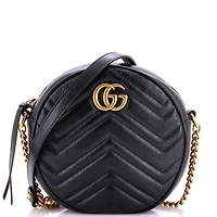 Pre-Owned Gucci Mini Gg Marmont Round Shoulder Bag Matelasse Leather