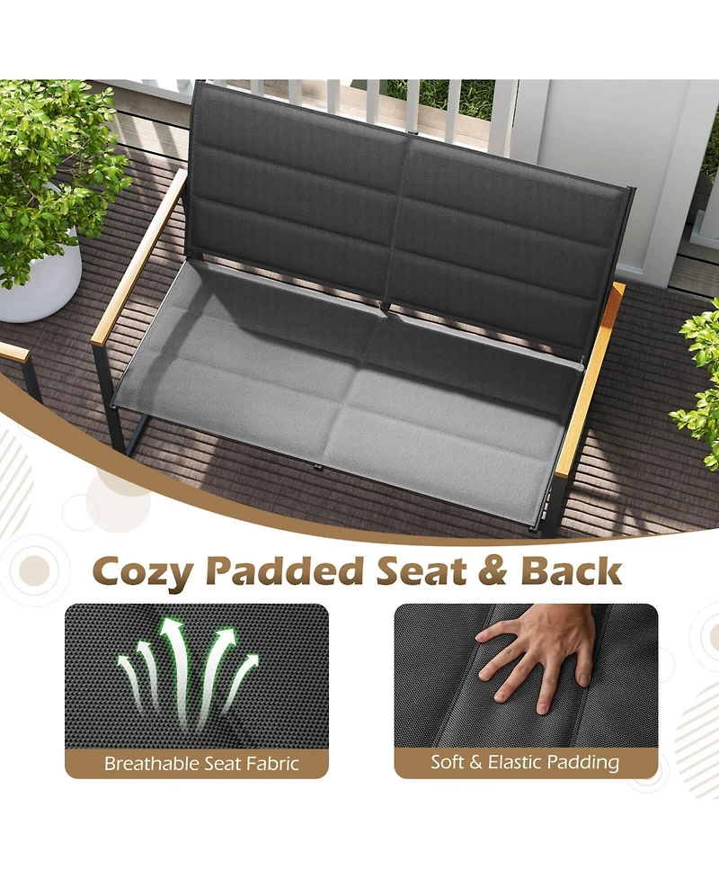 Costway 8 Pcs Patio Furniture Setwith Padded Fabric Seat & Wood-Plastic Armrests Table