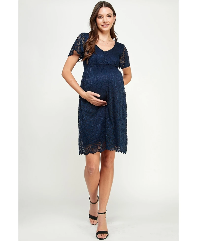 Hello Miz Maternity Floral Lace Empire Waist Short Sleeve Dress