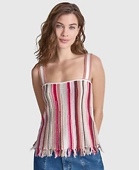 Dkny Jeans Women's Striped Pointelle Stitch Bandeau Knit Cotton Tank Top