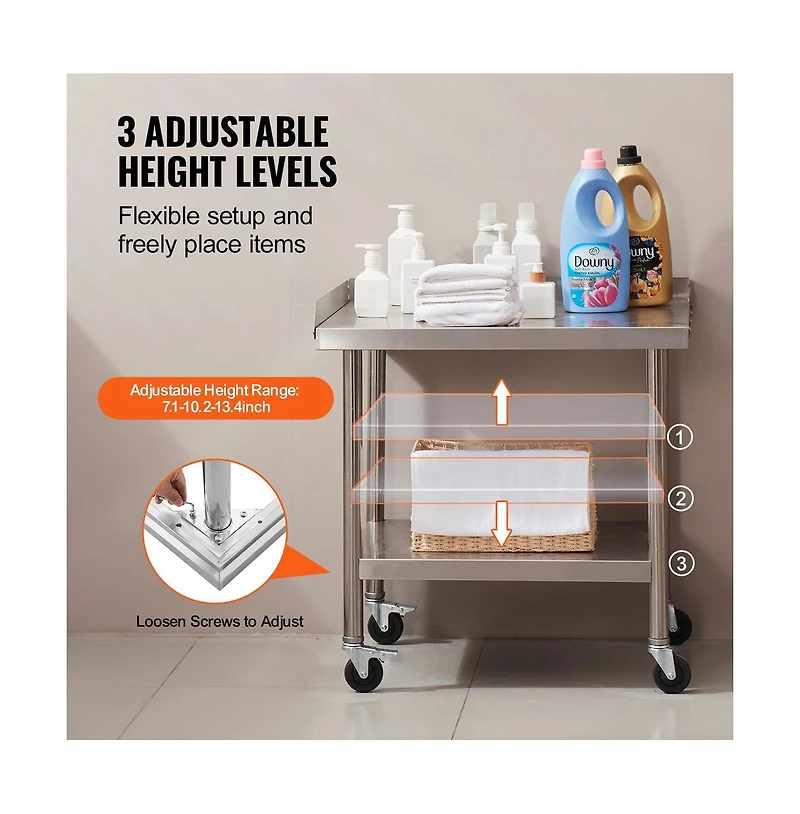 Sugift Stainless Steel Work Table 24x28x30 in Commercial Prep Table 3-Sided Backsplash