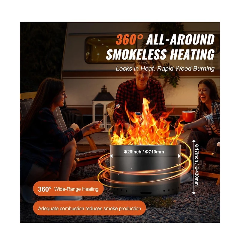Sugift Smokeless Fire Pit Stove 28 inch Round Wood Burning Outdoor Stainless Steel