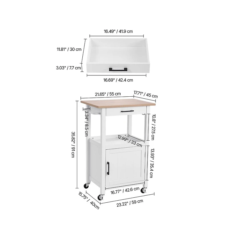 Sugift Kitchen Island Cart on Wheels Mobile Storage Cart Single Door Cabinet Drawer
