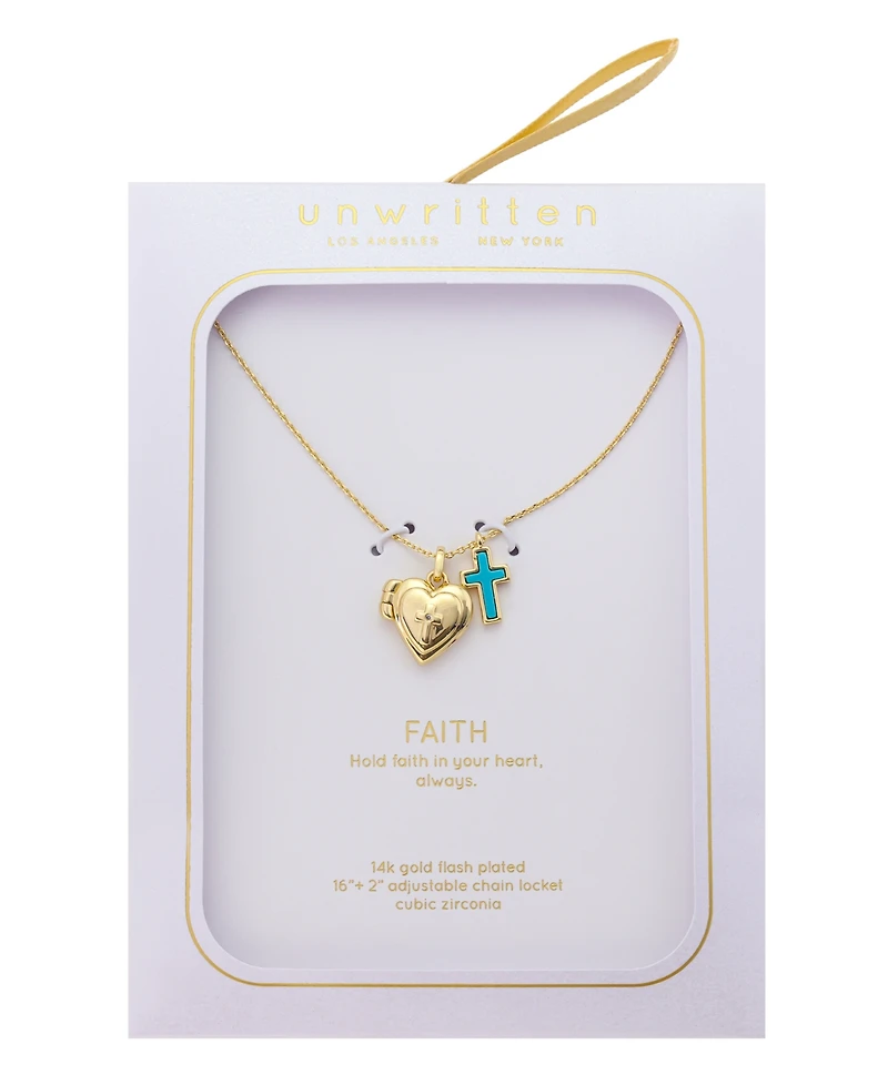 Unwritten Cubic Zirconia Heart and Cross Cluster Charm Pendant Necklace