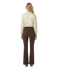 Modenaire Women's High-Waist Button-Front Flare Pants