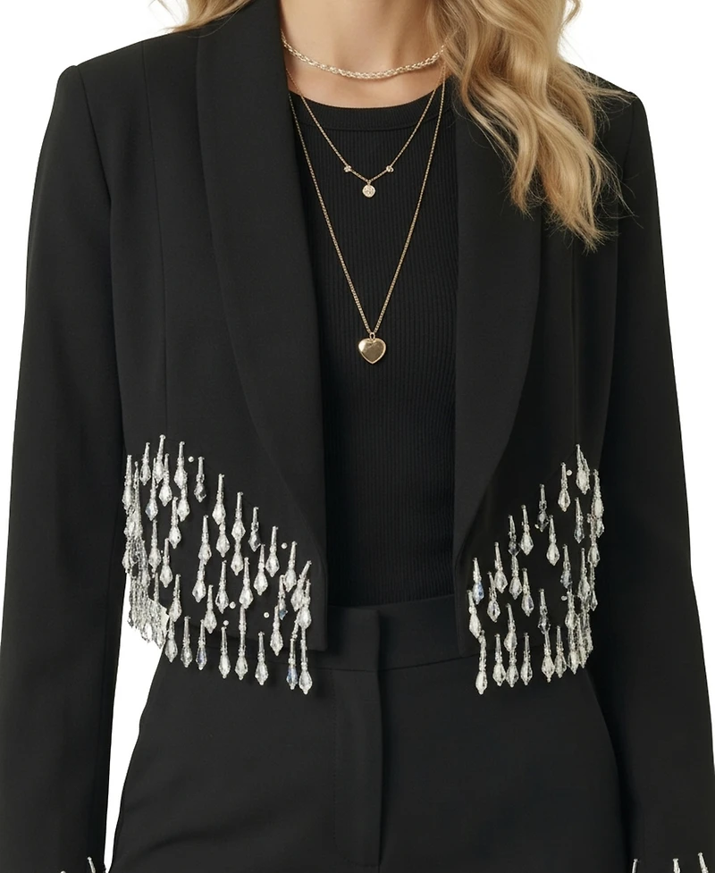 Modenaire Women's Beaded Cropped Shawl-Collar Blazer