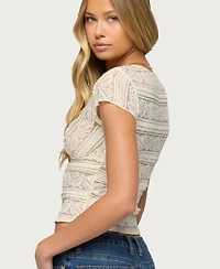 Edikted Women's Avalee Sheer Lace V Neck Top