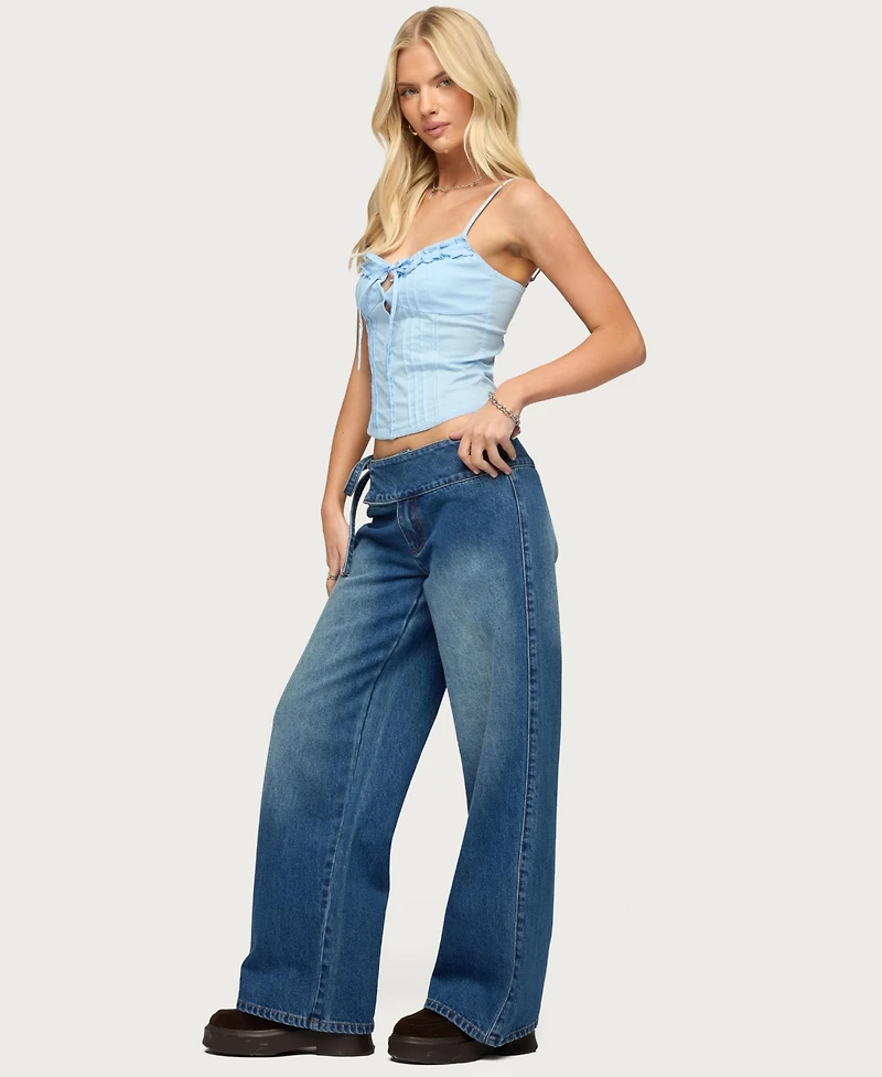 Edikted Women's Kerah Ruffle Button Tank Top