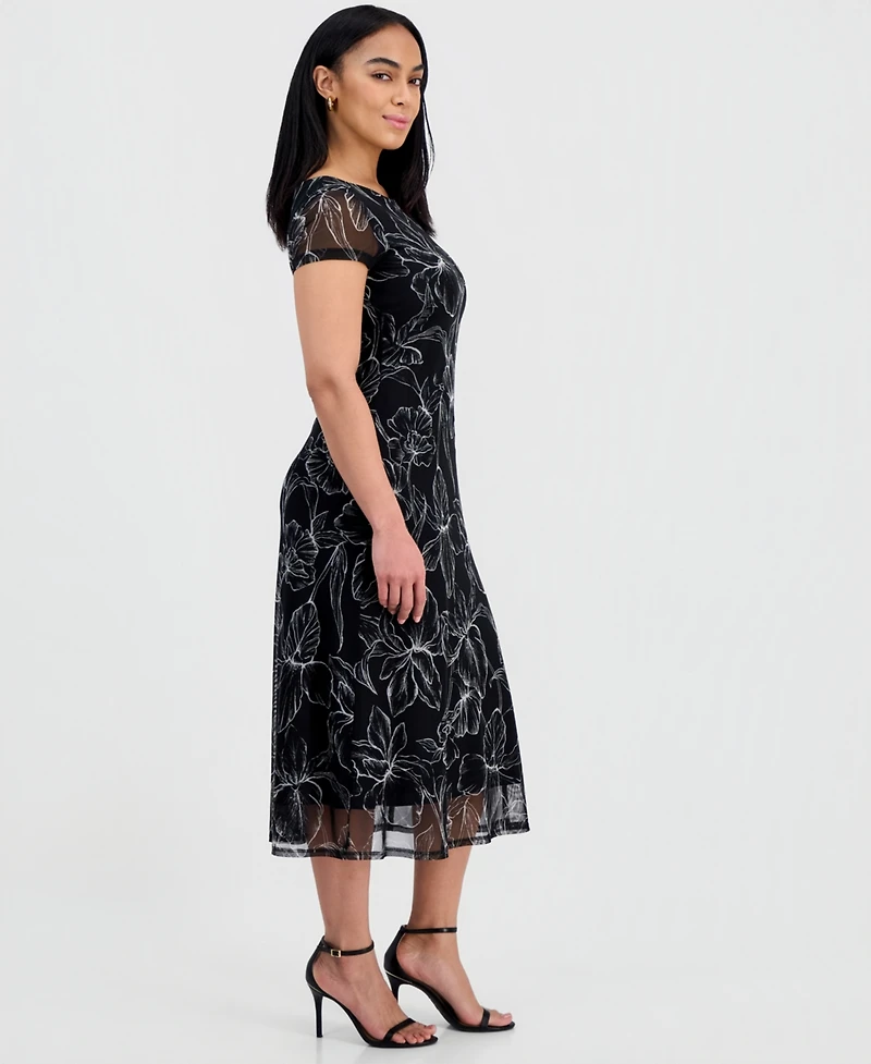 Connected Women's Printed Mesh Midi Dress
