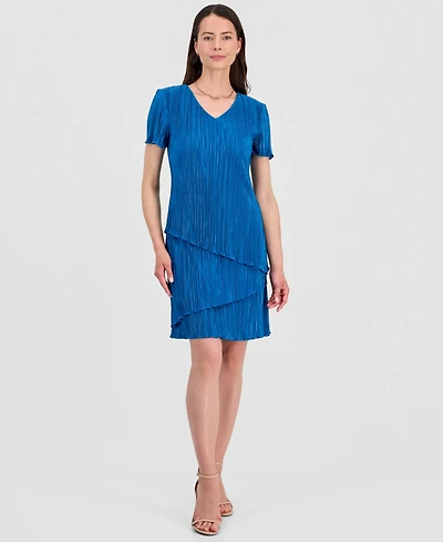 Connected Women's V-Neck Tiered Short-Sleeve Sheath Dress