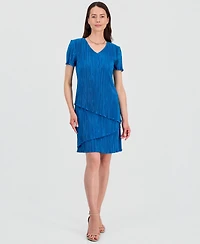 Connected Women's V-Neck Tiered Short-Sleeve Sheath Dress