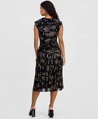 Robbie Bee Petite Printed Side-Ruched Midi Dress