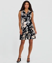 Robbie Bee Petite Printed Zip-Front Tiered Dress
