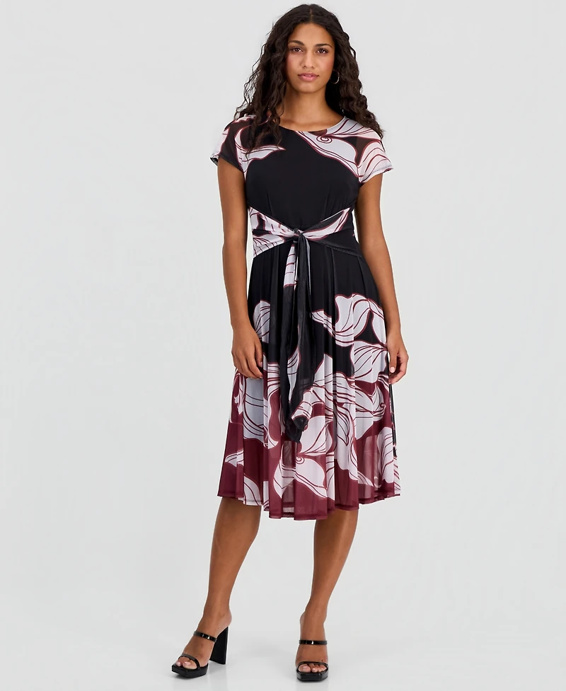 Robbie Bee Petite Placement-Print Tie-Front Dress