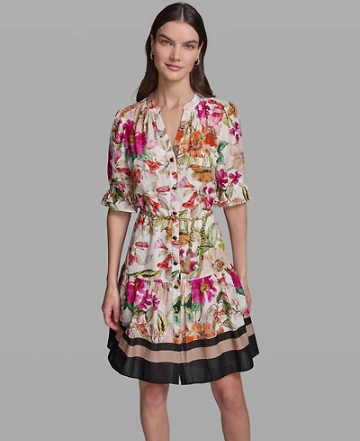 Karl Lagerfeld Paris Women's Belted Collared Cotton Dress