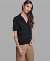 Karl Lagerfeld Paris Women's Short-Sleeve Nailhead Trim Sweater