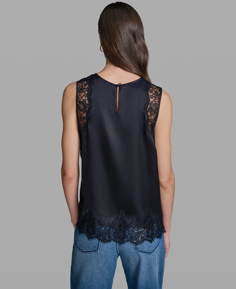 Karl Lagerfeld Paris Women's Sleeveless Lace Trim Cami Top