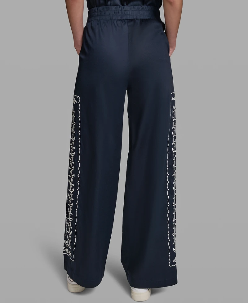Karl Lagerfeld Paris Women's Mid-Rise Embroidery Pants