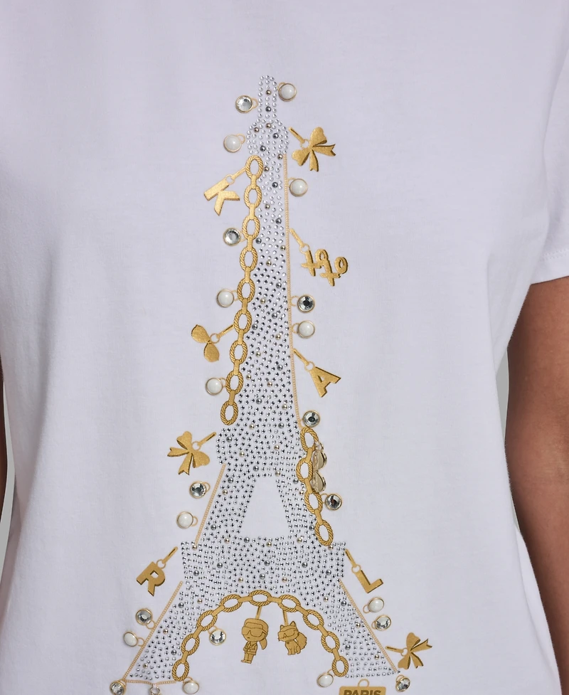 Karl Lagerfeld Paris Women's Eiffel Tower Logo Short-Sleeve T-Shirt