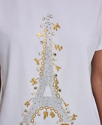 Karl Lagerfeld Paris Women's Eiffel Tower Logo Short-Sleeve T-Shirt