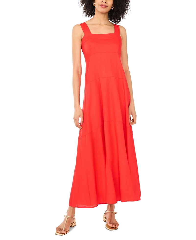 Vince Camuto Women's Challis Square-Neck Smocked-Back Sleeveless Maxi Dress