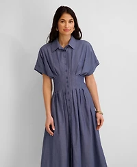 Kensie Women's Button-Front Short-Sleeve Midi Shirt Dress
