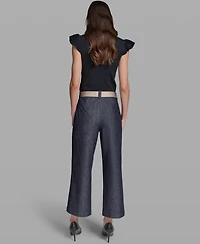 Karl Lagerfeld Paris Petite Striped Cropped Denim Pants