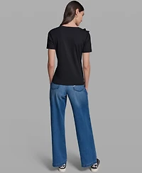 Karl Lagerfeld Paris Petite 3D Flower Short-Sleeve T-Shirt