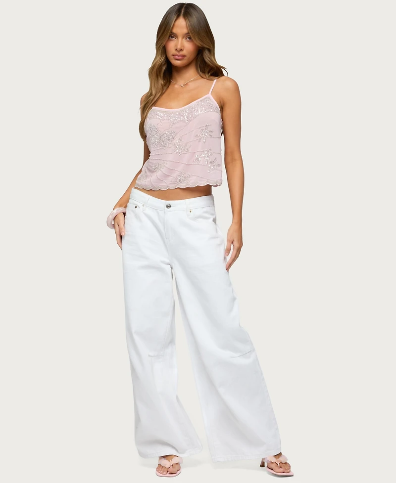 Edikted Women's Bead and Sequin Chiffon Tank Top