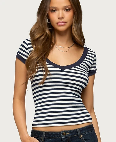 Edikted Women's Antonela Striped V Neck T Shirt