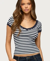 Edikted Women's Antonela Striped V Neck T Shirt