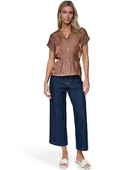 Nautica Women's Short-Sleeve Pleated Shirt