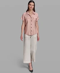 Karl Lagerfeld Paris Women's Short-Sleeve Camp Collar Shirt
