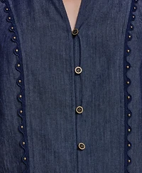 Karl Lagerfeld Paris Women's V-Neck Nailhead Trim Short-Sleeve Blouse