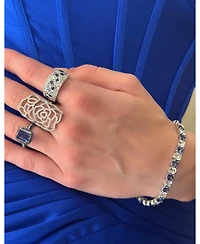 Suzy Levian Sterling Silver Sapphire and Created White Halo Ring