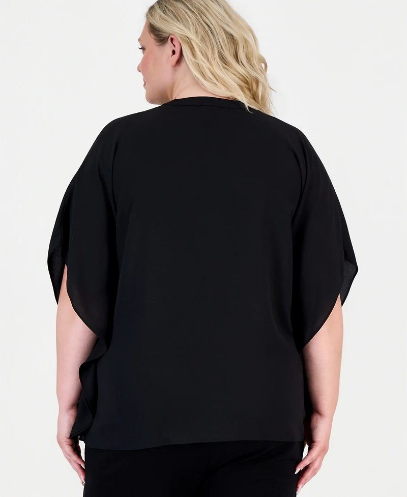 Anne Klein Plus Split-Neck Ruffle-Front Dolman-Sleeve Blouse