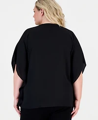Anne Klein Plus Split-Neck Ruffle-Front Dolman-Sleeve Blouse