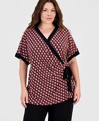 Anne Klein Plus Printed Short-Sleeve Wrap Tunic