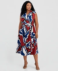 Anne Klein Plus Sleeveless Faux-Wrap Midi Dress
