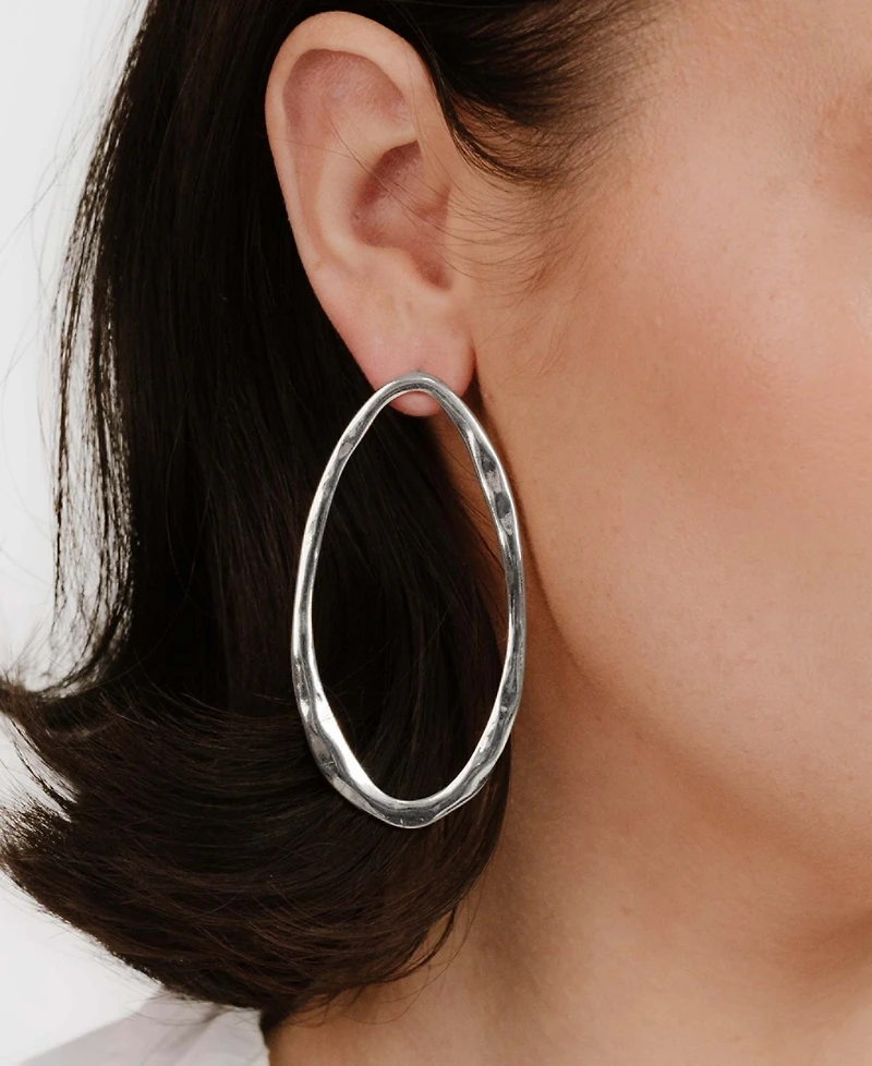 Ettika Silver-Tone Hammered Large Oval Earrings