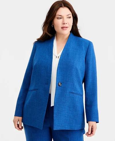 Kasper Plus Collarless One-Button Blazer
