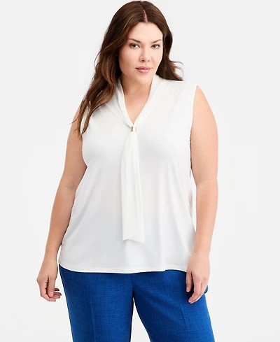 Kasper Plus Tie-Neck Sleeveless Top