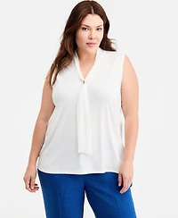 Kasper Plus Tie-Neck Sleeveless Top
